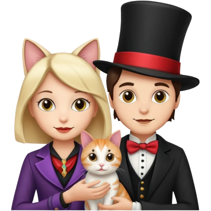 magician couple and their pet cat emoji