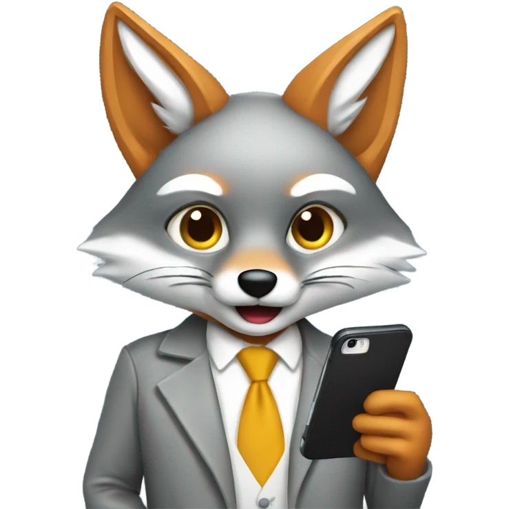 Grey fox with a celular emoji