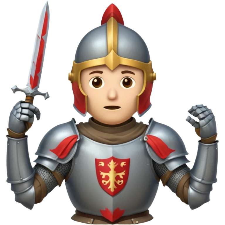A cartoon knight in full armor with a closed helmet, expressing horror. The knight's head is tilted slightly upward, arms raised to the cheeks, and legs slightly apart. emoji