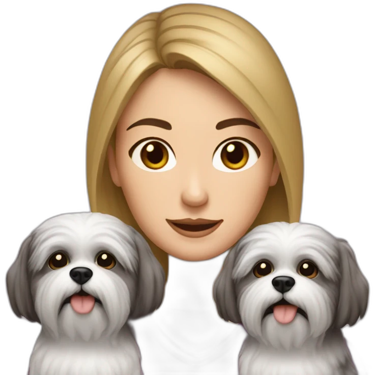 caucasian woman dark hair with two shitzu dogs2 emoji