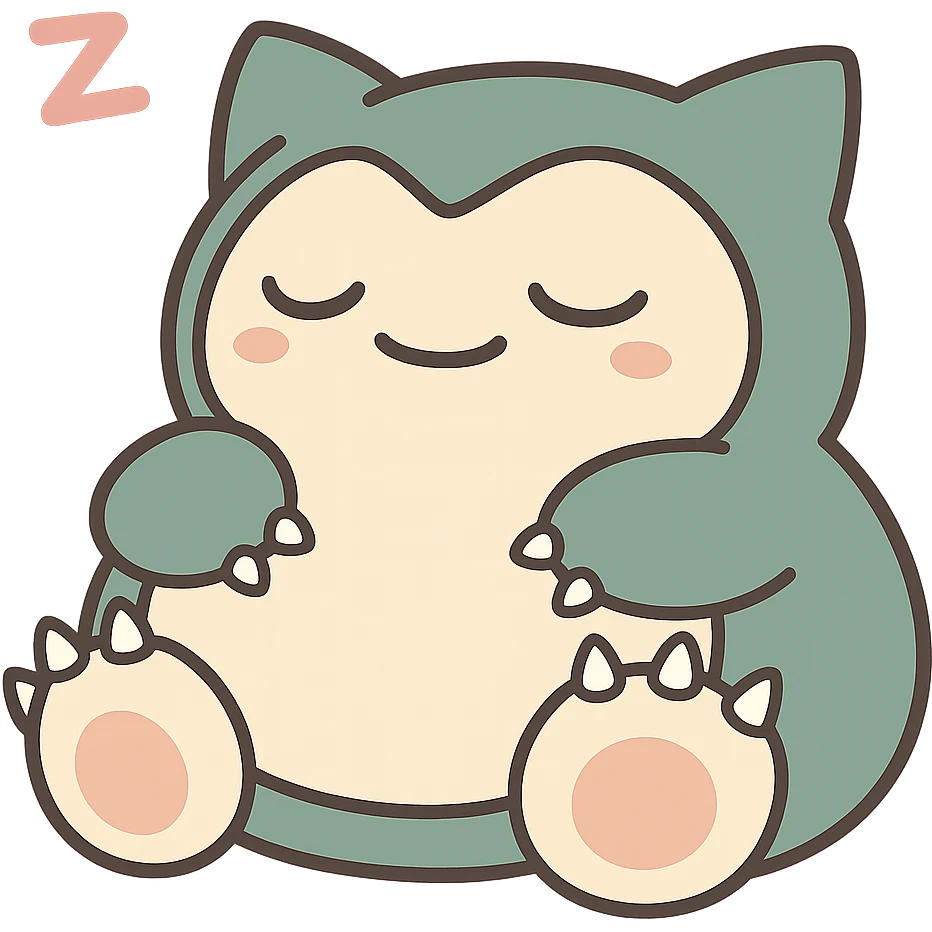 Edit this image of Snorlax sleeping in chibi style emoji. Make sure Snorlax has three toe claws on each foot. Keep the background transparent. emoji