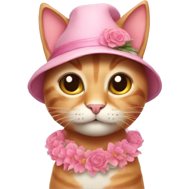 Pink cat with big ears with a flower hat on emoji