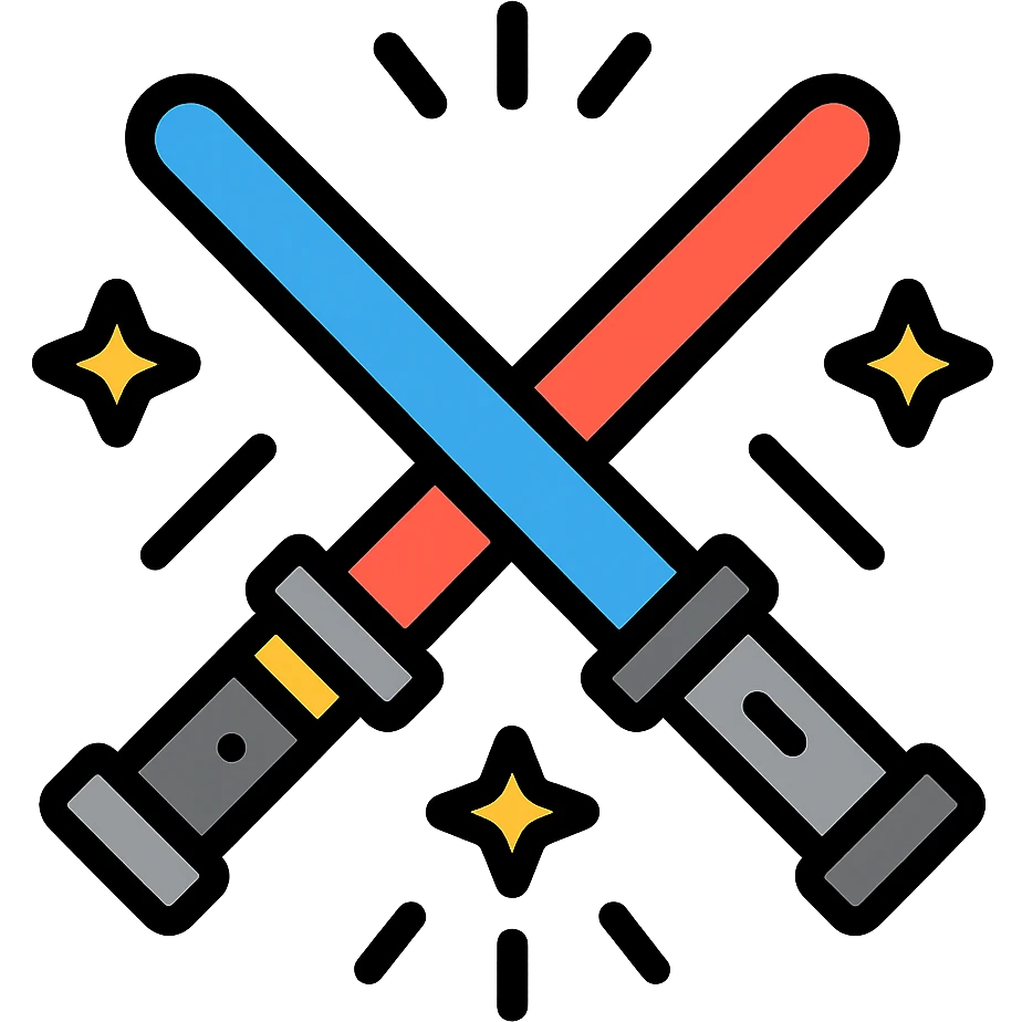crossed blue and red lightsabers with dynamic motion lines and yellow sparks emoji