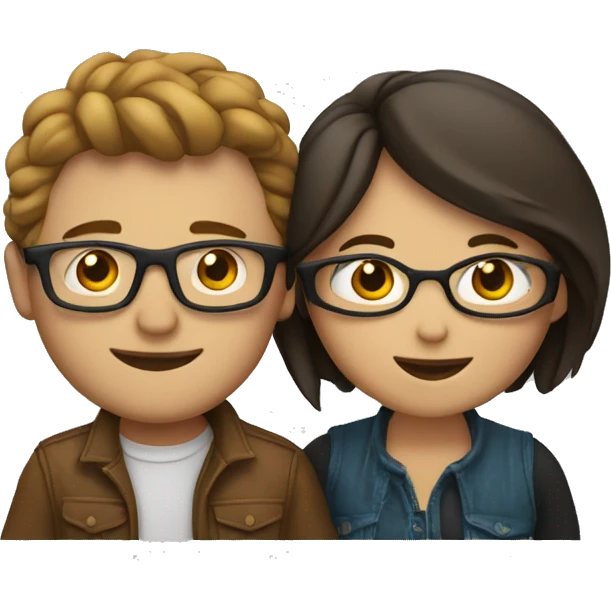 Couples hugging each other. A white male with glasses and a female that looks Mexican emoji