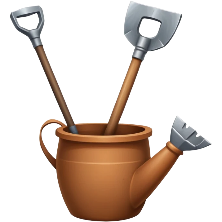 An icon featuring a shovel, pickaxe, and an ancient artifact like a broken pot, symbolizing the essentials of archaeology. The design focuses on the tools of excavation and discovery, recognizable look. Transparent background. emoji