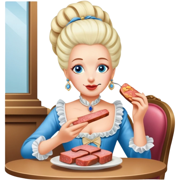 marie antoinette eating spam meat at cafe emoji