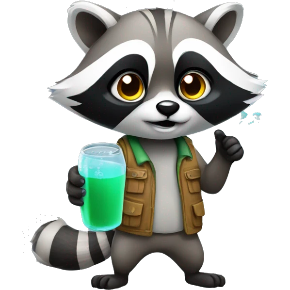 raccoon with glass spray in hands emoji