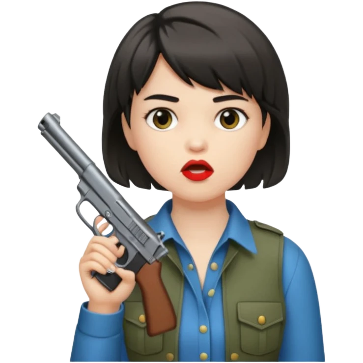 short hair girl with mullet putting gun in her mouth emoji