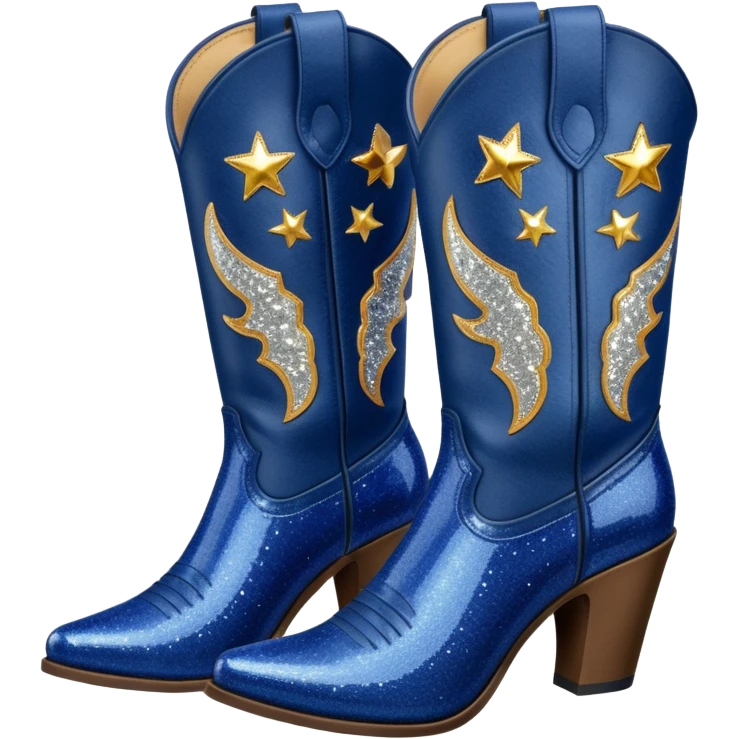 Realistic navy blue fashion cowgirl boots with sparkly shiny glitter  emoji
