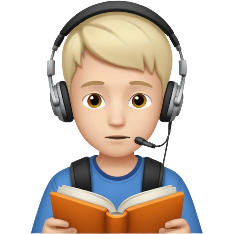 a boy wearing earphone and read book emoji