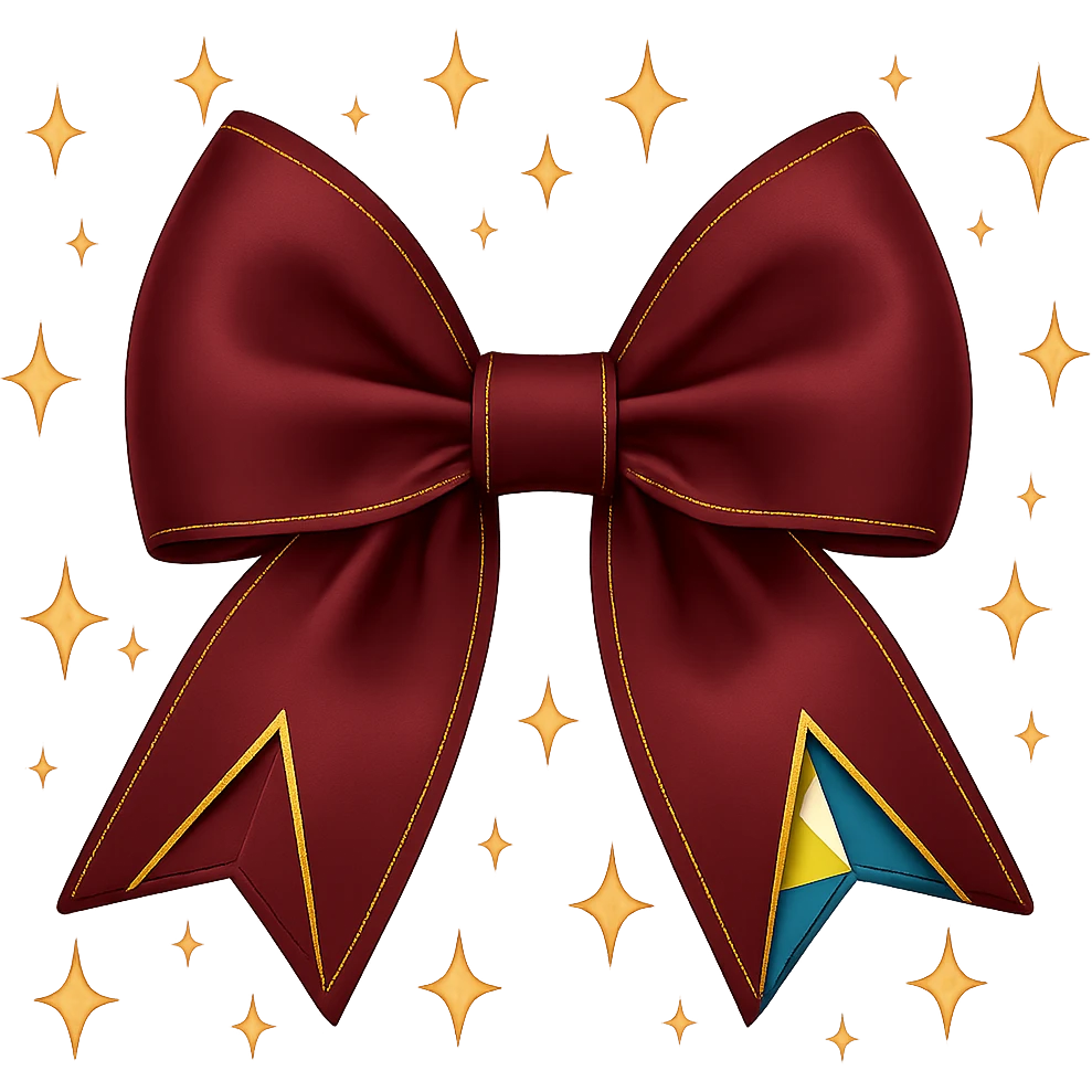 Change the sparkly pink bow with stars and gold outline to a burgundy color, keeping the gold outline and stars intact. The background should be transparent. emoji