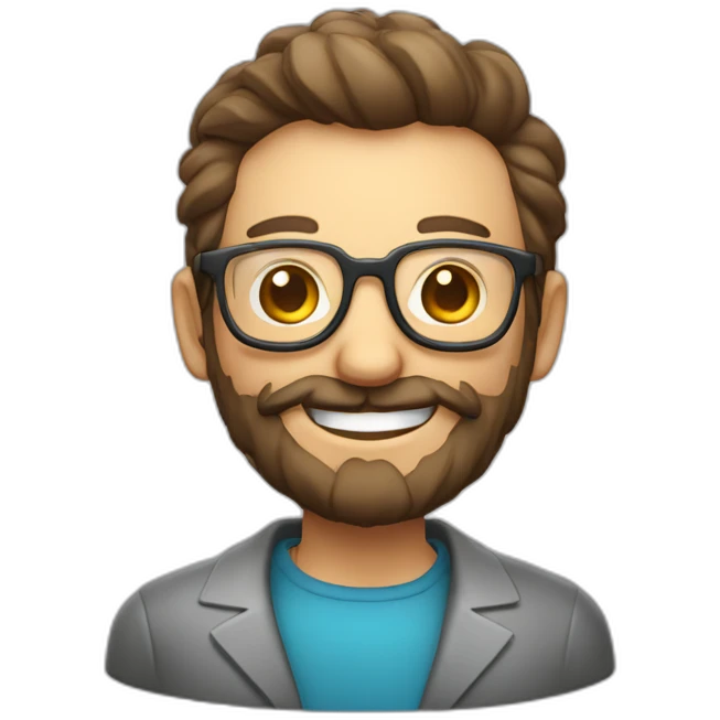 profesor de química calvo,con barba y gafas sonriendo emoji