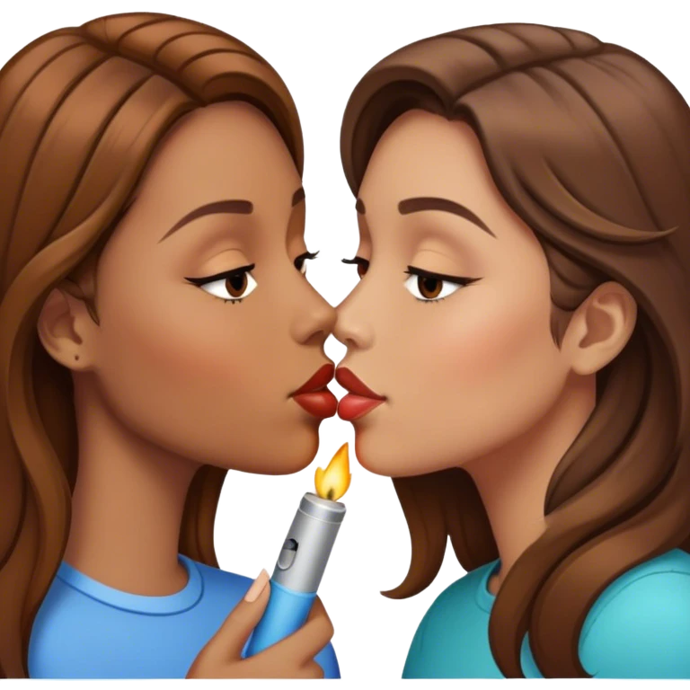 Two girlfriends kissing one with brown hair and one with lighter brown hair emoji