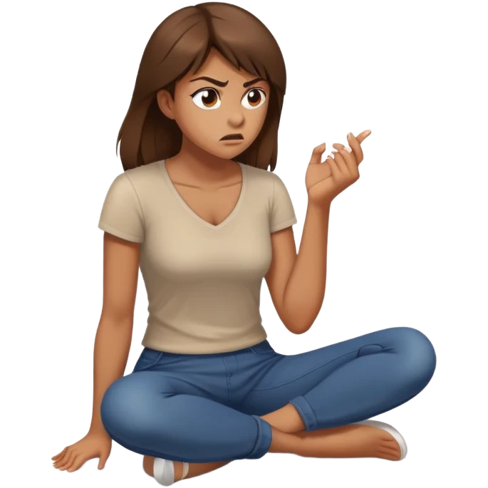 angry woman with brown hair sitting on a floor in profile avoiding conversation emoji