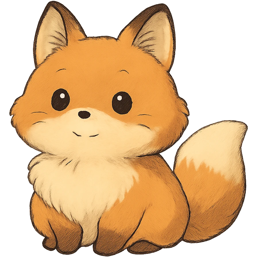 A cute, fluffy fox with a round head in the style of Studio Ghibli. emoji