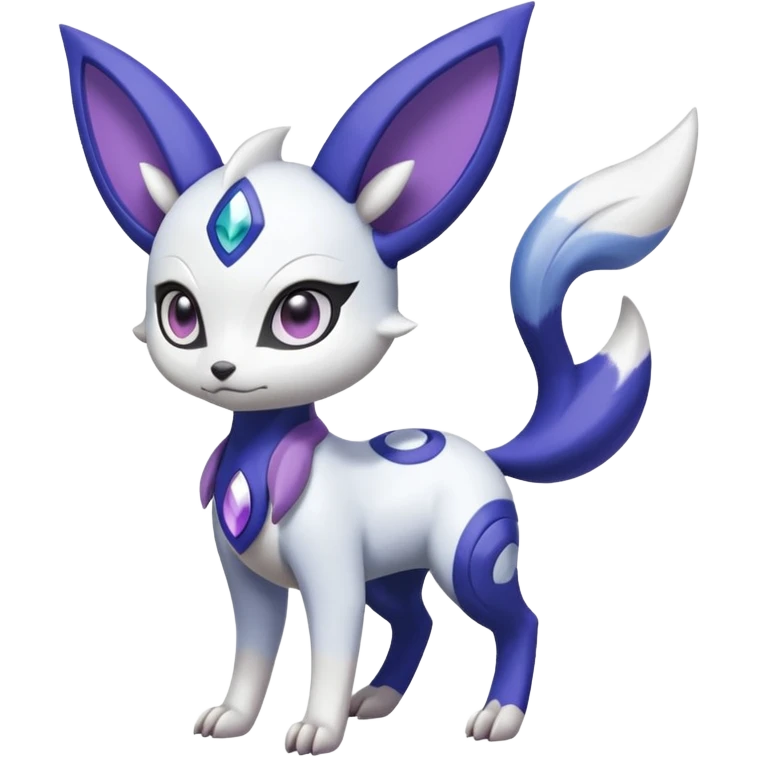 Shiny White with Violet and Indigo Meloetta-Absol-Minccino-Zangoose-Pokémon-Fakémon-fusion-hybrid-creature emoji