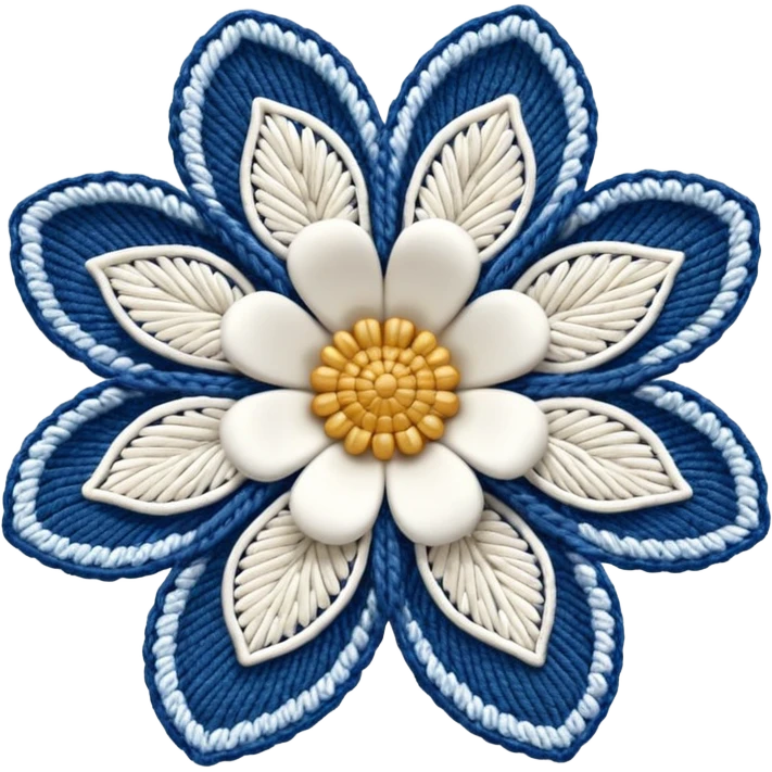 Denim and white crochet flower emoji