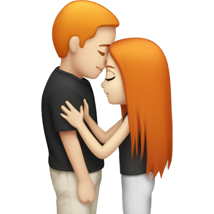 white skinned black straight haired boy and white skinned orange straight haired girl kissing emoji