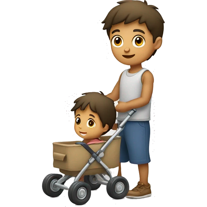 Genera a un niño pequeño como de 3 años Toño de piel claro y muy chinito con un carrito en la mano  emoji