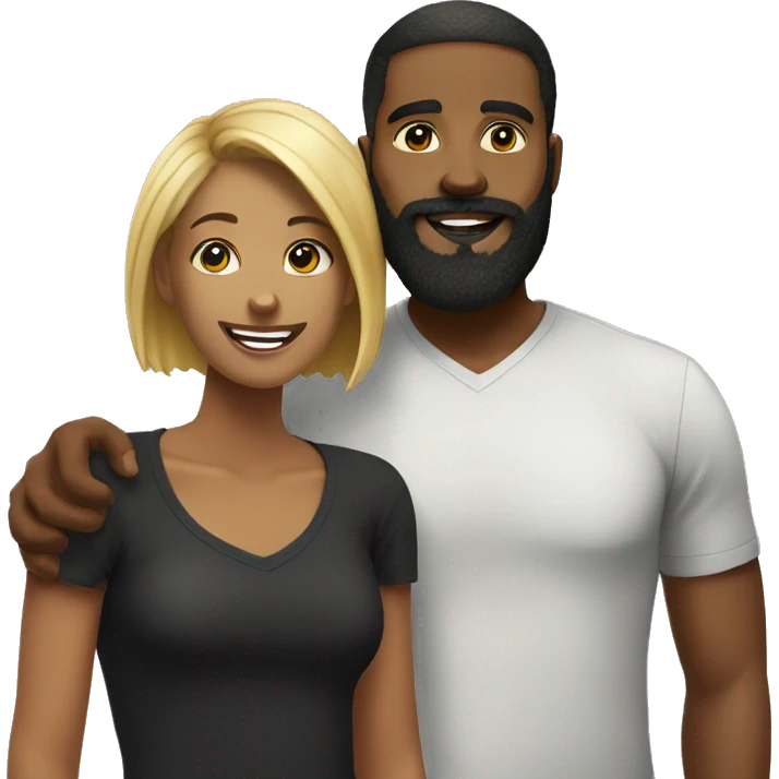 Black bearded man and short blonde black woman happy together  emoji