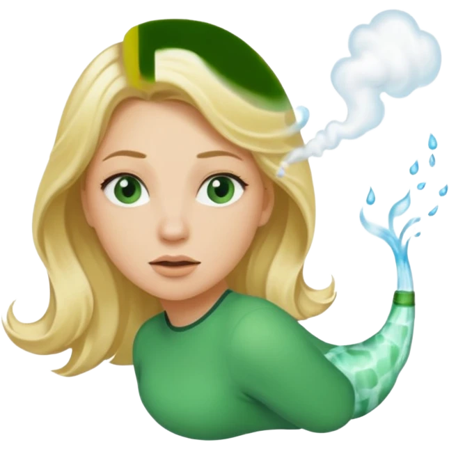 A sideways woman with blonde hair farting green gas emoji