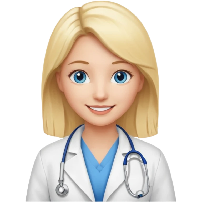 Una mujer rubia de ojos azules que es doctora emoji