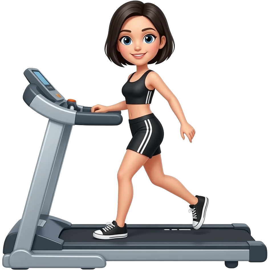 female, short black hair, fit and lean with on a treadmill emoji