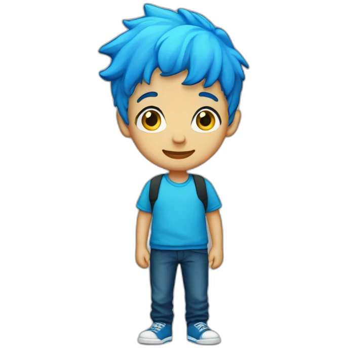 Blue hair boy with a stopp sign shirt emoji