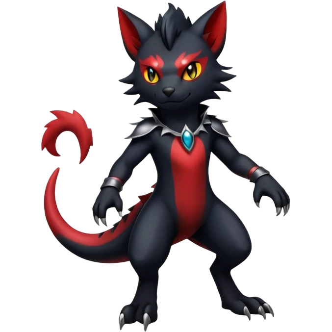 Shiny Dark Gothic Badass Handsome Salandit-Zorua-Litten full body emoji