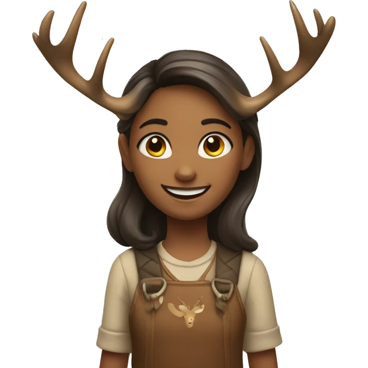 Smiling girl holding a buck deer by its horns emoji
