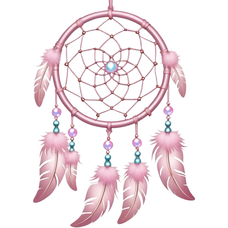 Hanging Iridescent pastel pink sakura crystals white-pearly suncatcher dreamcatcher with bells and feathers emoji