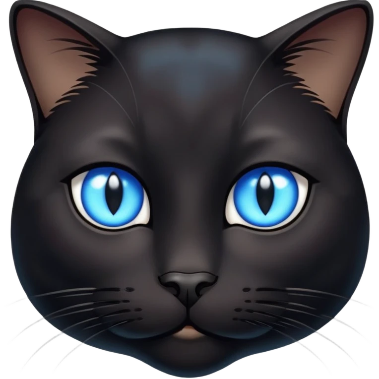 black cat face with bright blue eyes and a small white patch emoji