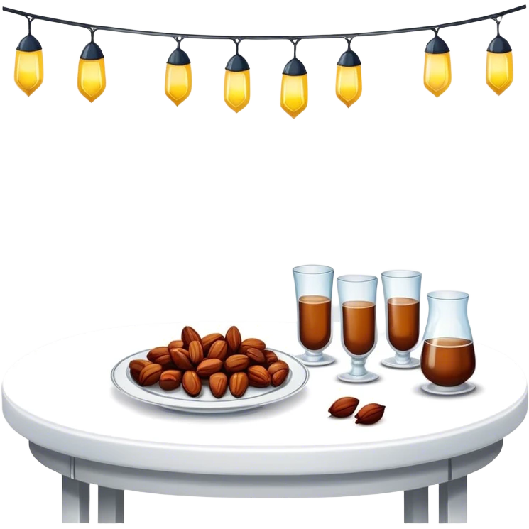 Table dinner with Ramadan lights and dates emoji