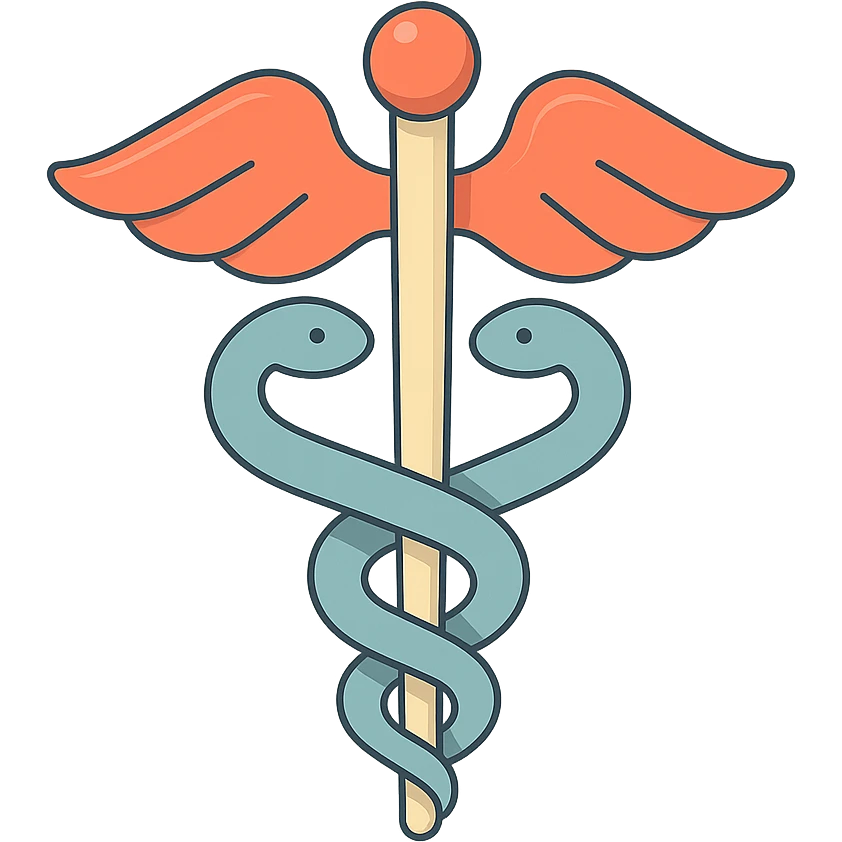 minimalist caduceus symbol, 2D isometric style, soft rounded shapes, clean contours, pastel palette, detailed shadows and highlights, modern illustration, transparent background emoji