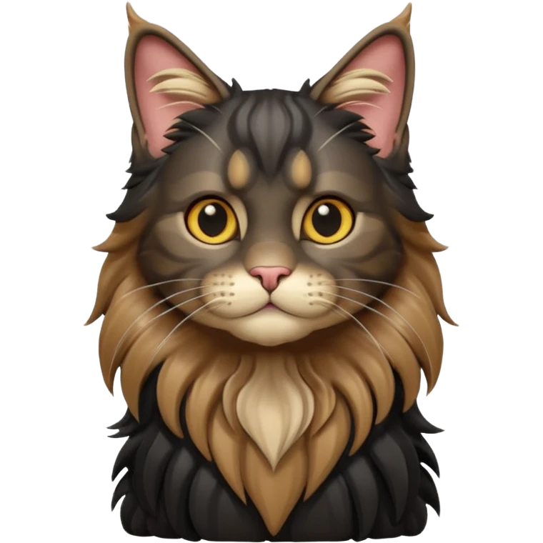 A 3D cartoon jet-black Maine Coon cat with large , glossy mane, soft spotlighting, cinematic 3D Memoji-style lighting. full body or half body. emoji