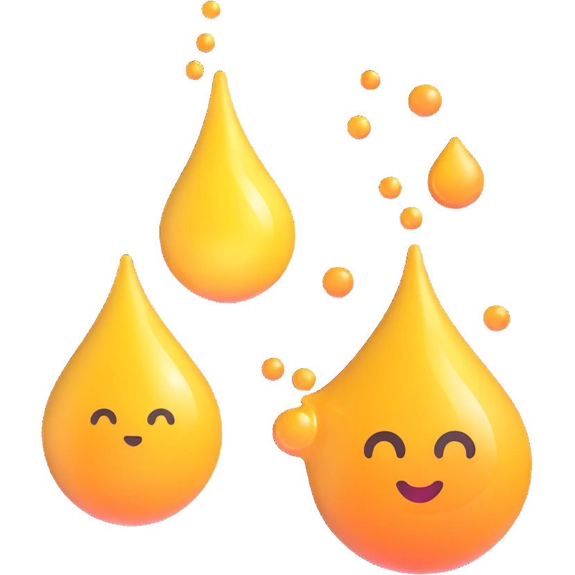 oil aroma icon with oil drops and abstract oil feeling, without eyes nose mouth, 3D emoji style emoji