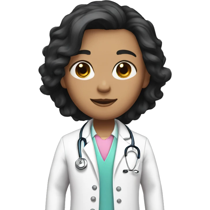 doctor dark black hair  pink undershirt with white coat emoji