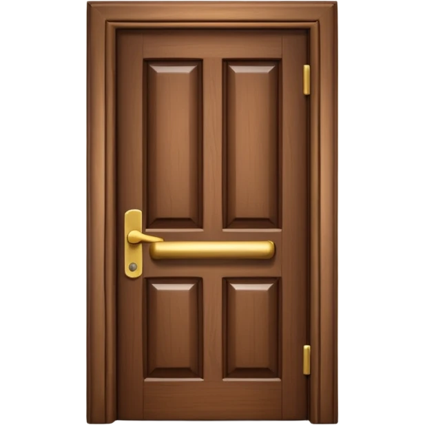 iOS-style 3D emoji: a simple closed wooden door with a shiny brass handle, door slightly shaking as if just knocked loudly, soft shadows; no text, no faces emoji