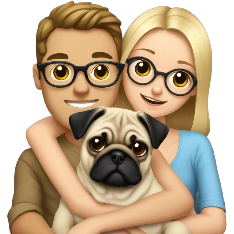 boy in glasses with blonde girlfriend and pug emoji