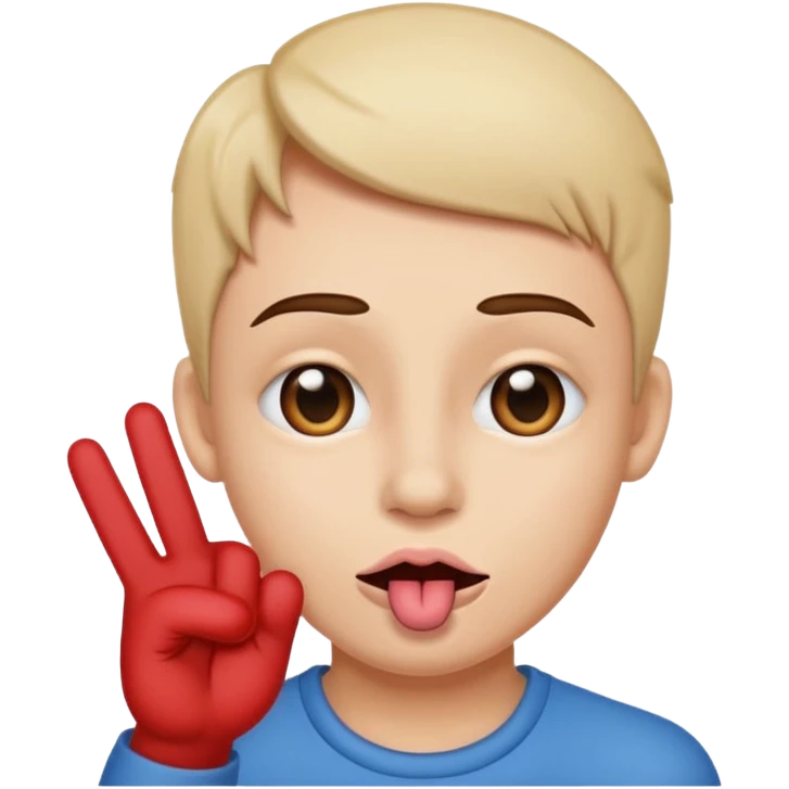 crossed eyed with a side tounge sticking out with a love hand sign emoji