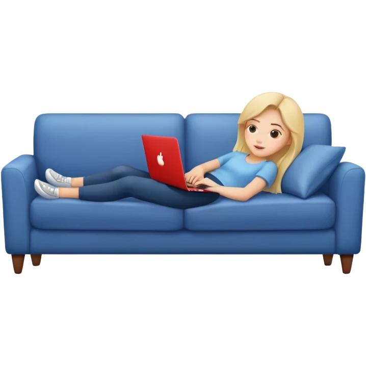 A girl is lying on the couch with a laptop, working emoji