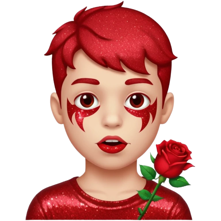 red glitter naughty-looking boy with a rose in his mouth emoji