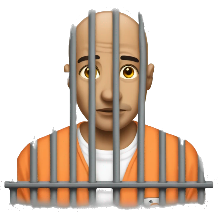 A bald prisoner with a prison shirt does nothing behind bars emoji