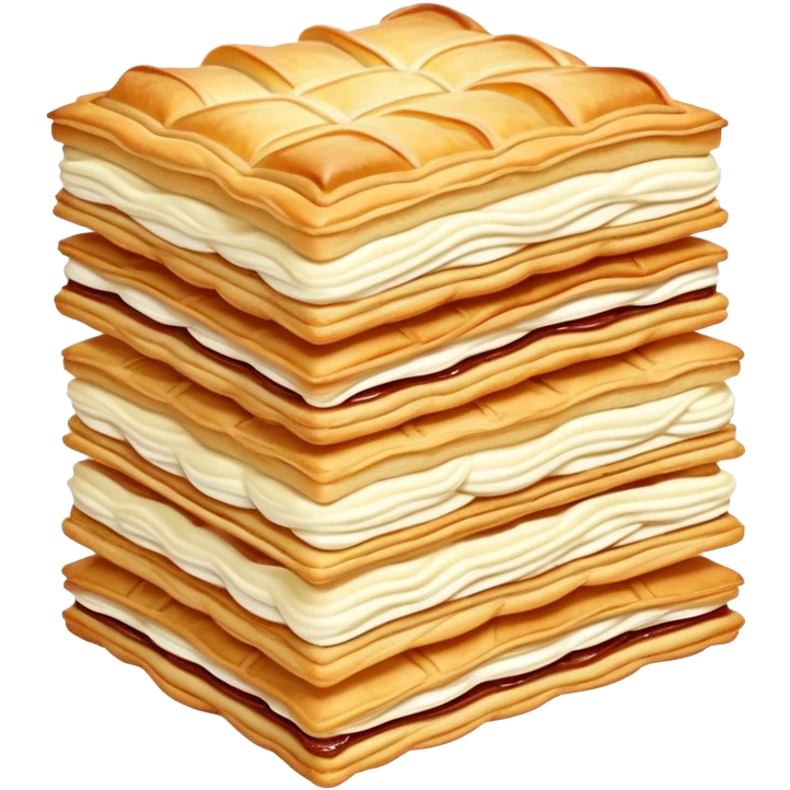 mille-feuille-cinematic-realistic-mille-feuille-dessert-emoji,-depicted-as-a-delicate-pastry-composed-of-two-crisp-layers-of-puff-pastry-with-a-rich-cream-filling,-rendered-with-intricate-textures-and-elegant,-soft-lighting. Please only show two layers emoji