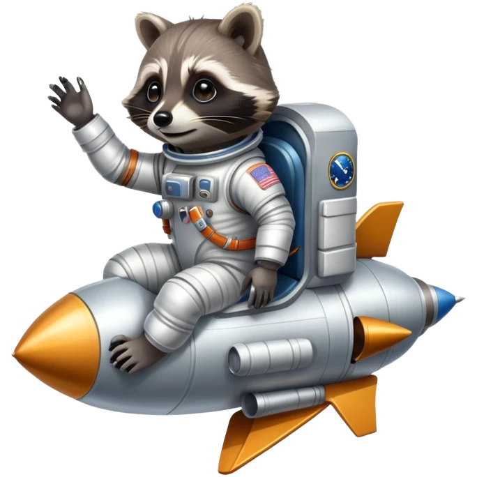 raccoon astronaut riding a rocket emoji