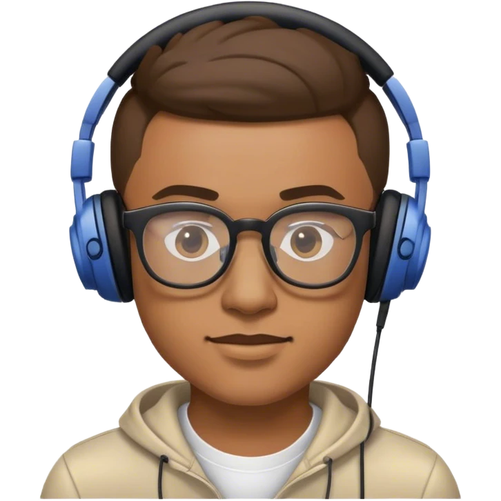 Muchacho guapo tez moreno claro  con lentes  con audífonos jugando playstation emoji