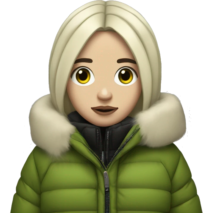 Billie eilish 2016 (a tan girl with black hair and a little of green inside it wearing a puffer jacket) emoji