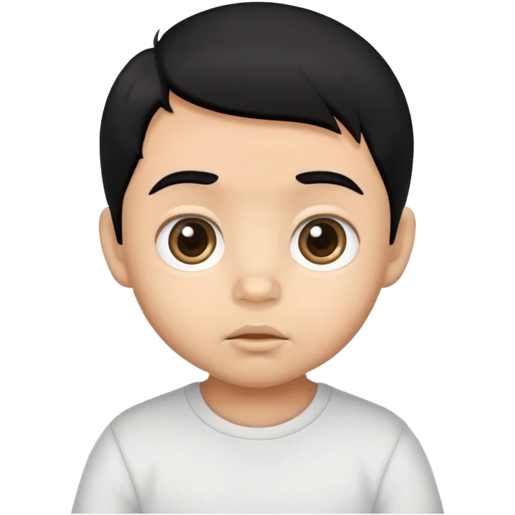 Baby boy face with big eyes, medium skin tone, and black hair emoji