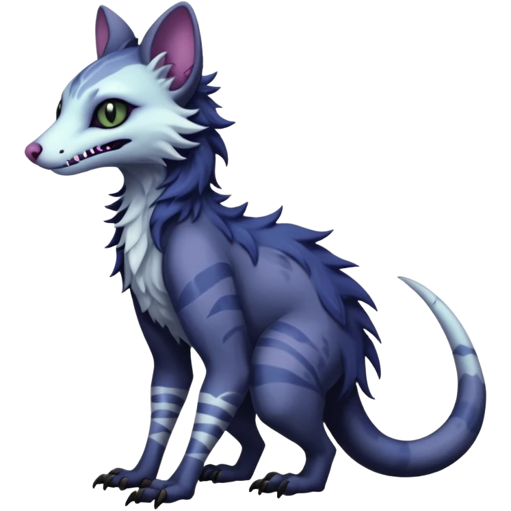 Kawaii dark cute gloomy ghoulish edgy fantasy ethereal feline-vernid-sergal-possum-monster-fursona animal creature full body with intricate markings  emoji
