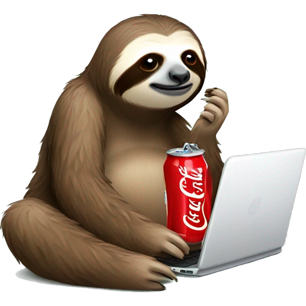 tired sloth with coca cola can and laptop emoji